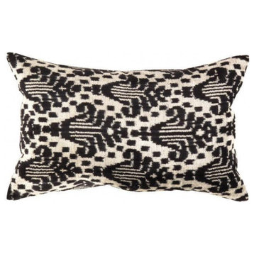 Canvello Black Designer Velvet Ikat Pillow 16''x24''