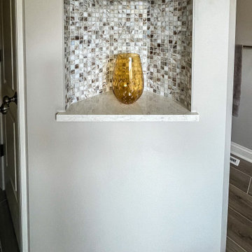Master Bath with Refaced Vanity and Full Height Porcelain Tile Shower Walls