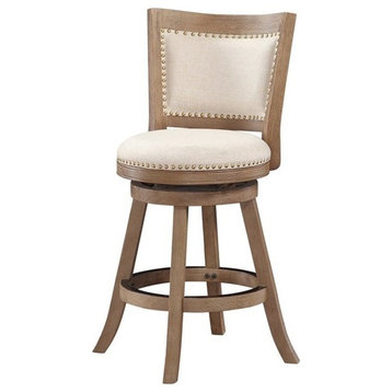 Pemberly Row 25.5" Contemporary Wood & Linen Counter Stool in Ivory/Driftwood