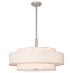 Livex Lighting - Meridian 5-Light Pendant, Brushed Nickel - A triple drum shade adds character to this handsomely styled pendant light. Update your decor with the clean styling of this contemporary five light pendant from the Meridian collection. Features a lovely hand crafted oatmeal color fabric hardback shade and frosted diffuser for subtle illumination.