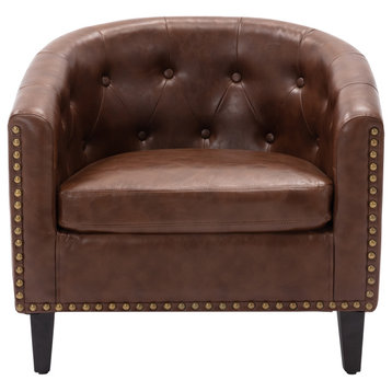 Gewnee Rustic Pu Leather Accent Chair, Tufted Wingback Barrel Chairs