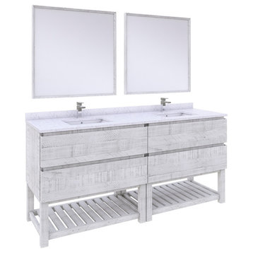 Fresca Formosa Double Sink Bathroom Vanity With Open Bottom & Mirrors, Rustic White, 72"