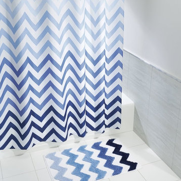 iDesign Chevron Microfiber Bathroom Shower Accent Rug, 34"x21", Blue