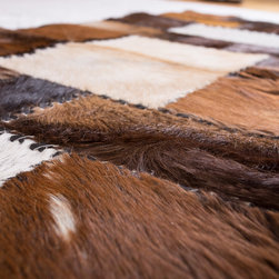 Modern Handmade Cowhide Patchwork Area Rug, Rectangle, Brown White, 5'11"x2'4" - Hall And Stair Runners