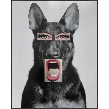 24x30 Doggie Big Mouth, Framed Artwork, Black