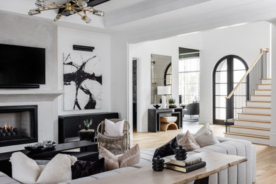 Example of a trendy living room design in Charlotte
