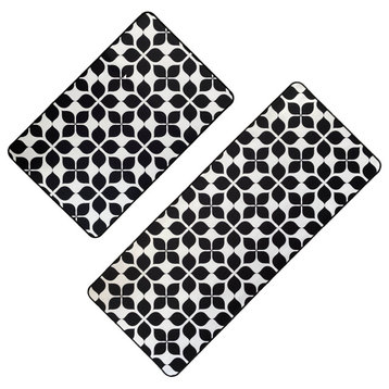 Set of 2 Martha Printed Kitchen Floor Mats Black and White Tile Design