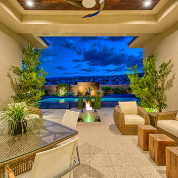 Raised Rim Flow Pool with Custom Fire/Water Feature