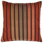 Pillow Decor - Canyon Stripes Textured Velvet Throw Pillow 20x20, with Polyfill Insert - The 20 inch square Canyon Stripes pillows are made from a soft, striped velvet fabric. The wider stripes are in warm earth tones that include rusty red and orange, copper and dark taupe and are separated by narrow stripes of dark chocolate brown. This gorgeous mix of Arizona colors combined the beautiful texture of soft velvet will warm up any room in your home.FEATURES:
