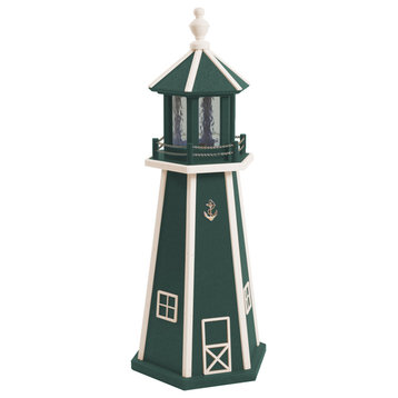 Outdoor Poly Lumber Lighthouse Lawn Ornament, Green and Beige, 3 Foot, Standard Electric Light