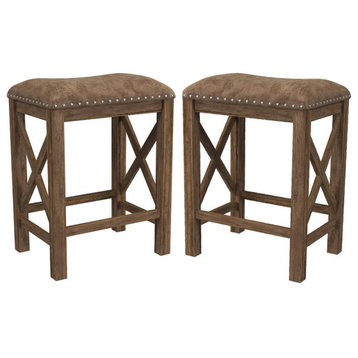 Willow Bend Non-Swivel Counter Height Stool, Set Of 2, Antique Brown Walnut