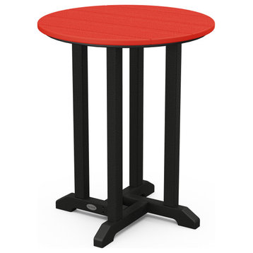 Polywood Contempo 24" Round Dining Table, Black/Sunset Red