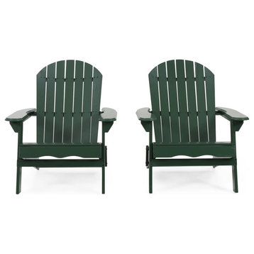 Transitional Adirondack Chair, Acacia Wood Frame With Slanted Seat, Dark Green