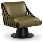 Meridian Furniture - Millwin Upholstered Swivel Accent Chair, Olive, Vegan Leather, Black Finish - Revitalize your space with the Millwin olive vegan leather swivel accent chair, featuring a sleek vegan leather upholstery that marries modern elegance with eco-friendly craftsmanship in a unique art deco manner. This stylish chair offers smooth 360-degree swivel functionality on a black wood frame and base, making it a versatile choice. Its contemporary design and plush cushioning provide both comfort and visual appeal, adding a sophisticated touch to any setting.