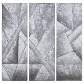 Diamonds Textured Metallic Hand Painted Wall Art Abstract Triptych Set Canvas