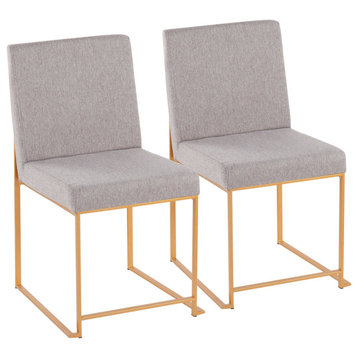 High Back Fuji Dining Chair, Gold/Light Gray Fabric, Set of 2