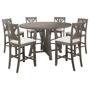 Coaster Farmhouse 7-Piece Wood Counter Height Dining Set in Gray