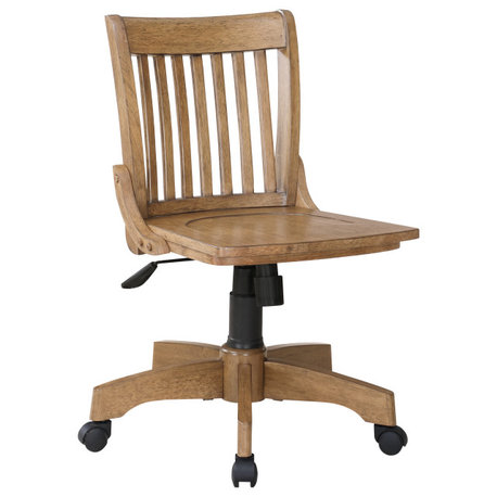 Deluxe Armless Wood Bankers Chair With Wood Seat, Medium Oak
