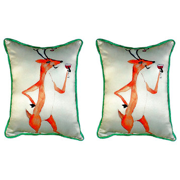 Pair of Betsy Drake Deer Party Small Pillows 11 Inch X 14 Inch