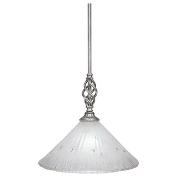 Elegante Mini Pendant In Aged Silver, 12" Frosted Crystal Glass