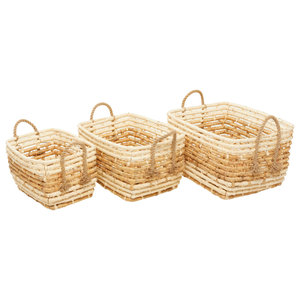 Set of 3 Wald Imports White Bamboo Decorative Storage Basket 
