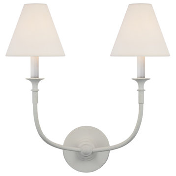 Piaf Double Sconce in Plaster White with Linen Shades