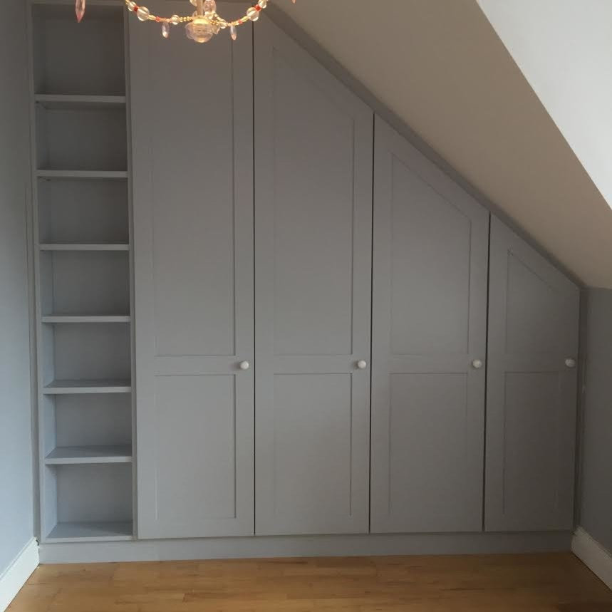 Sloped Ceiling Fitted Wardrobe In Light Blue Oakline Kitchens