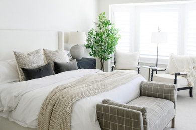 Transitional carpeted bedroom photo in Denver with white walls