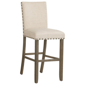 Ralland Upholstered Bar Stools With Nailhead Trim Beige, Set of 2