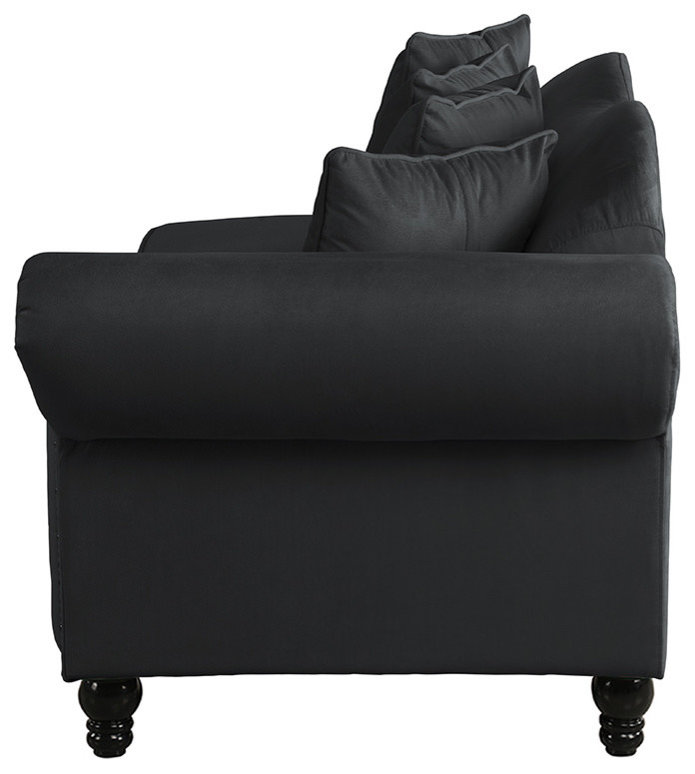 Classic Velvet Chaise Lounge With Nailhead Accents, Black