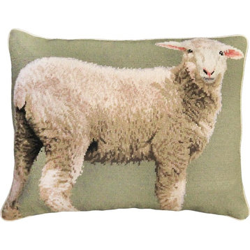 Throw Pillow FARM AND RANCH Needlepoint Baby Sheep 16x20 20x16 Beige
