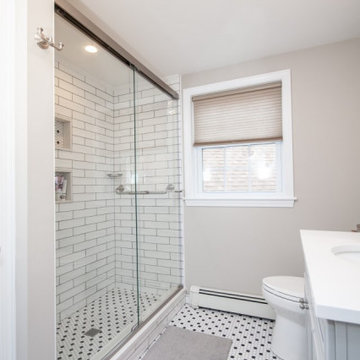 Glass-Enclosed Subway Tile Shower with Hex Floor – Middleton MA