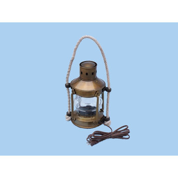 Round Anchor Electric Lantern, Antique Brass, 16''