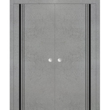 French Double Pocket Doors 36x80 | Planum 0011 Concrete with  | Kit Trims Rail