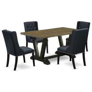 East West Furniture V-Style 5-piece Wood Kitchen Table and Chair Set in Black
