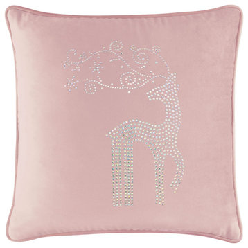 Sparkles Home Rhinestone Reindeer Pillow, Blush Velvet, 16x16