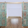 Consigned Vintage Turquoise Distressed Door Panel Handcarved Sliding Barn Doors