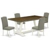 5-Piece Set Great Distressed Jacobean Table and 4 Chairs, Linen White