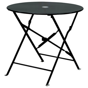 30" Round Folding Metal Bistro Table With Umbrella Hole, Black