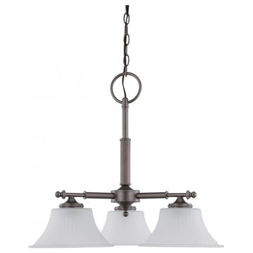 Nuvo Teller 3-Light Aged Pewter and Frosted Etched Glass Chandelier
