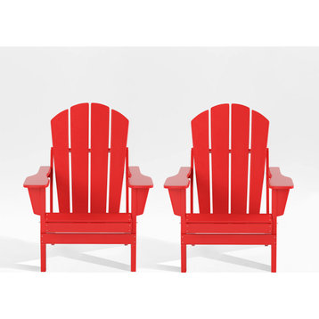 WestinTrends 2PC Outdoor Folding Adirondack Chair Set, Fire Pit Lounge Chairs, Red