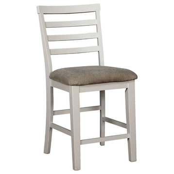 Wooden Counter Height Dining Side Chairs, Set Of 2, White And Beige
