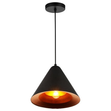 CWI Lighting Keila 1 Light Down Contemporary Metal Pendant in Black/Gold