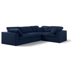 Meridian Furniture - Serene Linen Textured Fabric Deluxe Comfort 4-Piece L-Shaped Sectional, Navy - There's lots to love about the Serene linen textured deluxe cloud-like comfort modular collection, and this piece is not an exception. The soft navy linen textured fabric is cozy and sleek to the touch while the overstuffed down/feather cushions provide gentle support so you can relax and unwind like a VIP. Customize your seating with this modular set by adding the pieces you like most. Latches under each piece make it easy to snap them into position for a look that's modern yet welcoming.