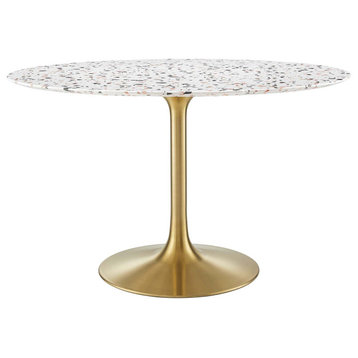 Lippa 47" Round Terrazzo Dining Table in Gold White