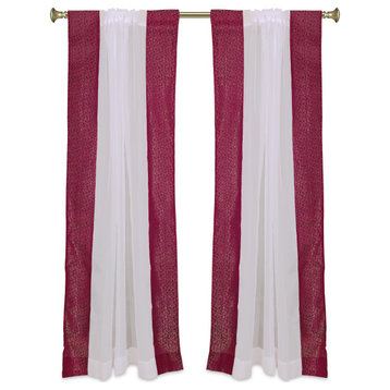 White with Maroon Rod Pocket Sheer Tissue Curtain /Panel-84"-Piece