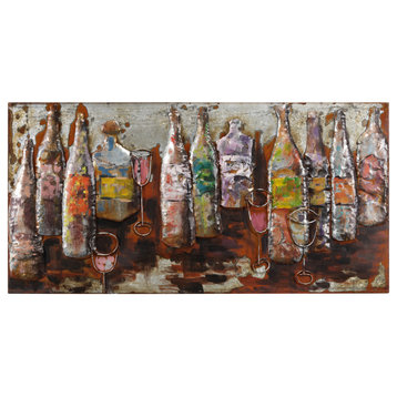 Colourful Bottles Wall Art Mixed Media Hand Painted Iron Wall Sculpture 24x48