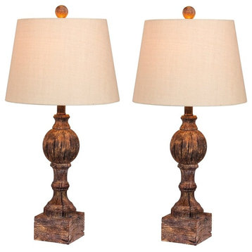26.5" Column Resin Table Lamps, Cottage Antique Brown, Set of 2