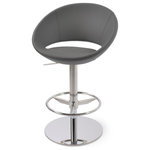 Soho Concept - Crescent Piston Stool, Gray Ppm, Bright Stainless Steel - Crescent Piston is a contemporary stool with a comfortable upholstered seat and backrest on an adjustable gas piston base which swivels and also adjusts easily from a counter height to a bar height with a lever that activates the gas piston mechanism. The solid steel round base is available in chrome or stainless steel. The seat has a steel structure with 'S' shape springs for extra flexibility and strength. This steel frame molded by injecting polyurethane foam. Crescent seat is upholstered with a removable zipper enclosed leather, PPM, leatherette or wool fabric slip cover. The stool is suitable for both residential and commercial use. Crescent Piston is designed by Tayfur Ozkaynak.