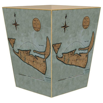 Primitive Nantucket Antique Map Wastepaper Basket